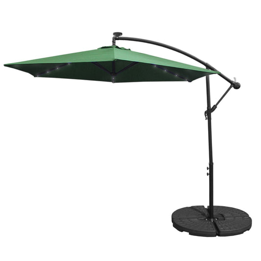 Green 3m LED Cantilever Parasol With Fan Base