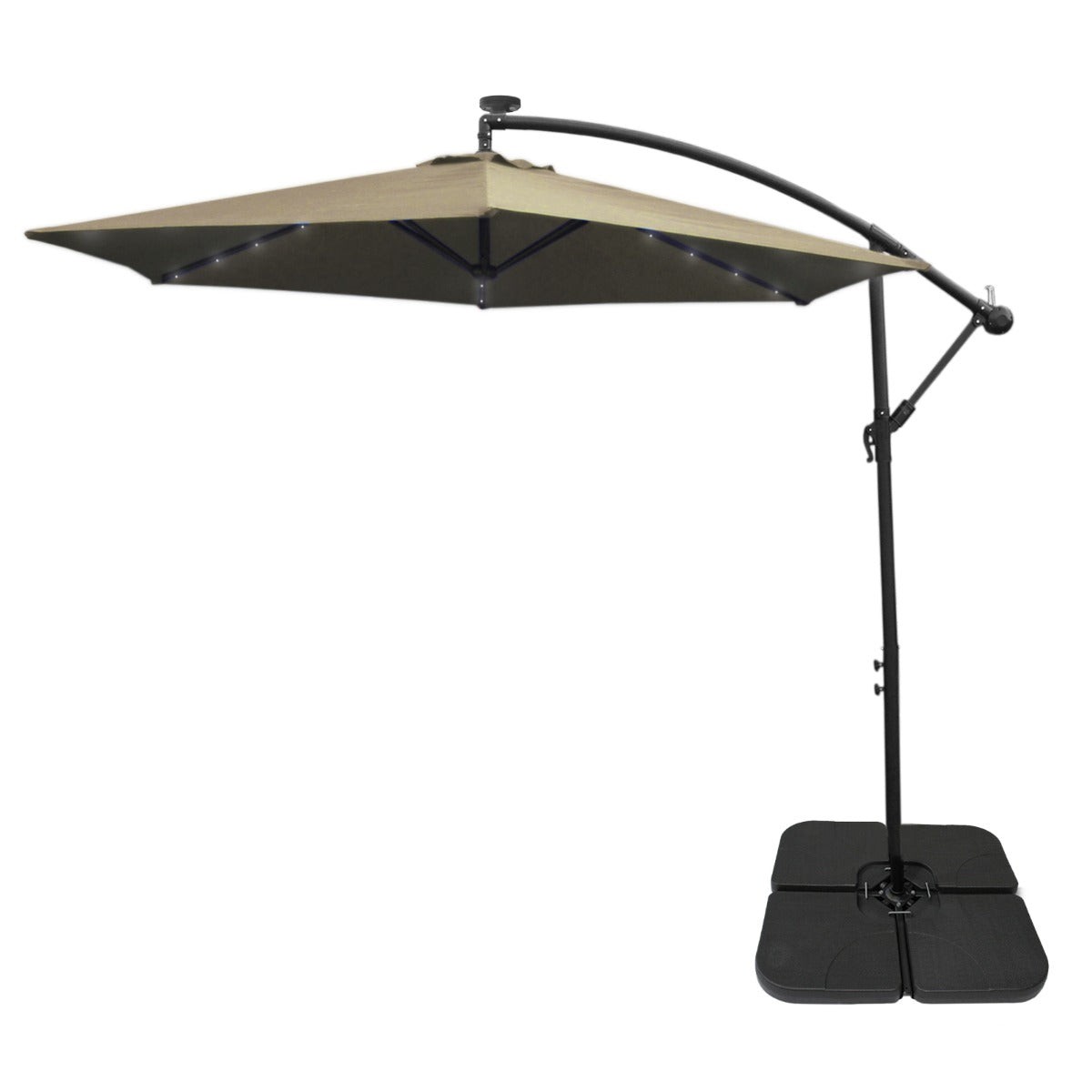 Beige 3m LED Cantilever Parasol With Plain Base