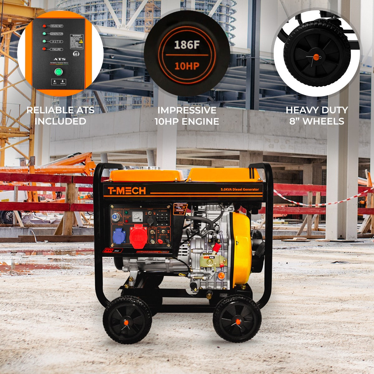 T-Mech 5kVA Portable Diesel Generator Open Frame