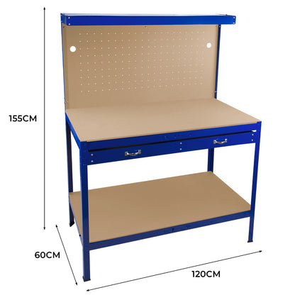 Workbench with Pegboard, Drawer & Light – Blue