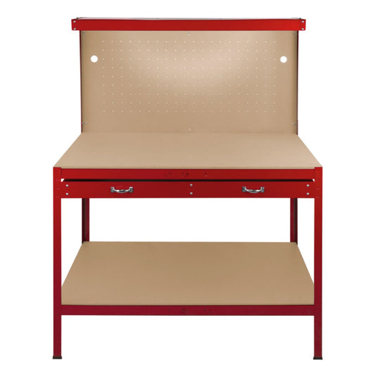 Workbench with Pegboard, Drawer & Light – Red