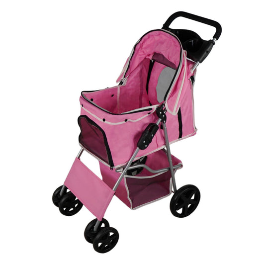 Pet Stroller with Rain Cover – Pink