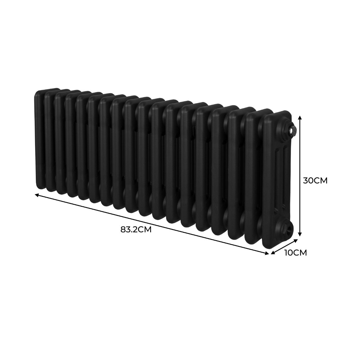 Traditional 3 Column Radiator - 300 x 832mm - Black