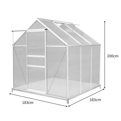 Polycarbonate Greenhouse 6ft x 6ft with Base – Silver