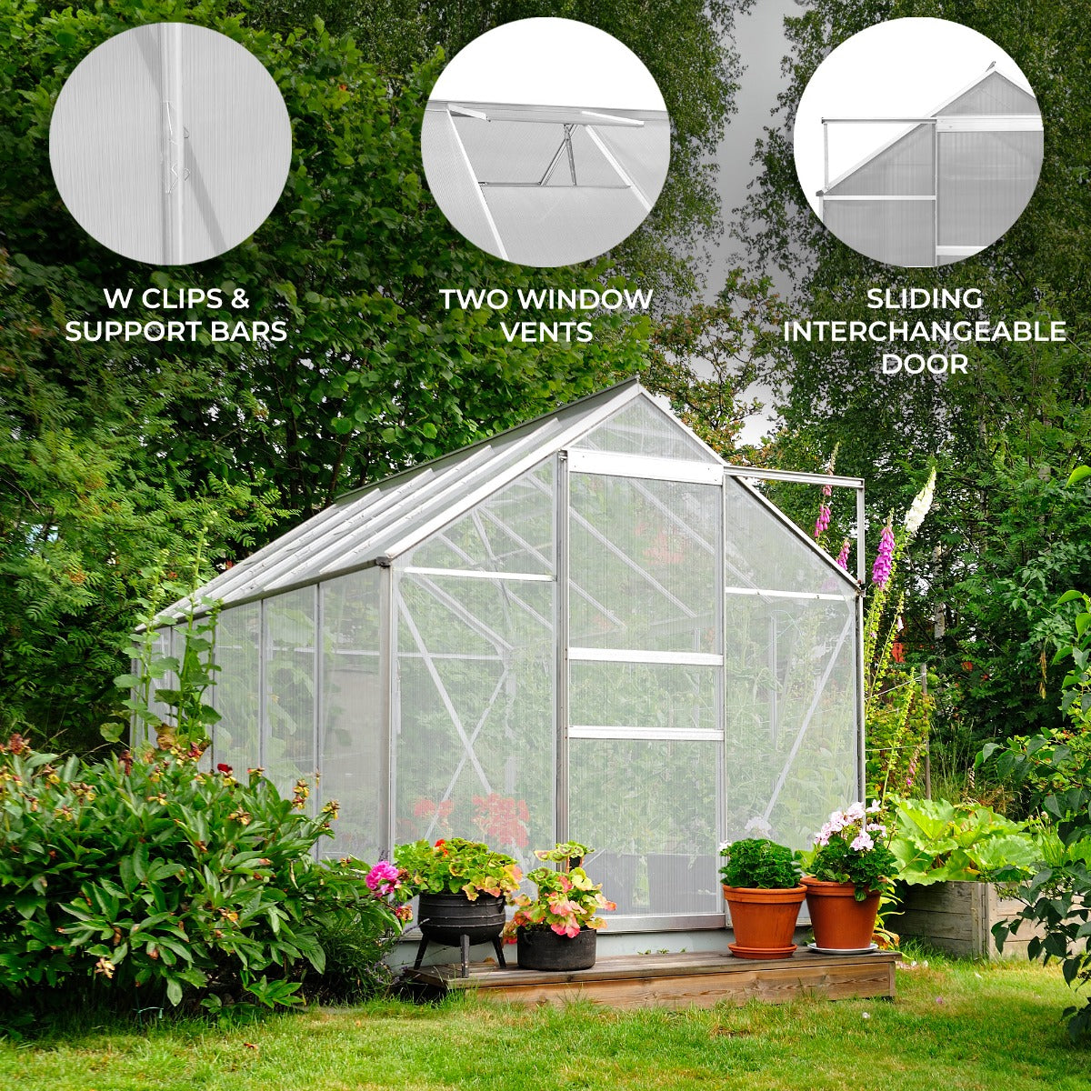 Polycarbonate Greenhouse 6ft x 6ft with Base – Silver