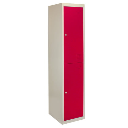 3 x Metal Storage Lockers - Two Doors, Red - Flatpack