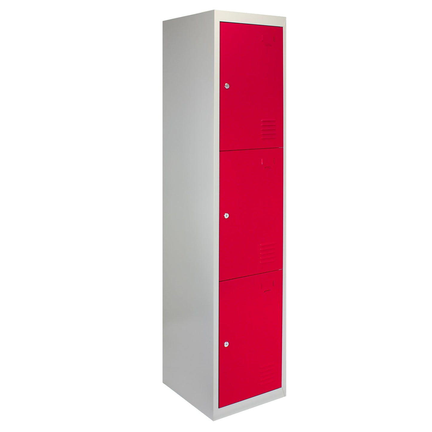 3 x Metal Storage Lockers - Three Doors, Red - Flatpack