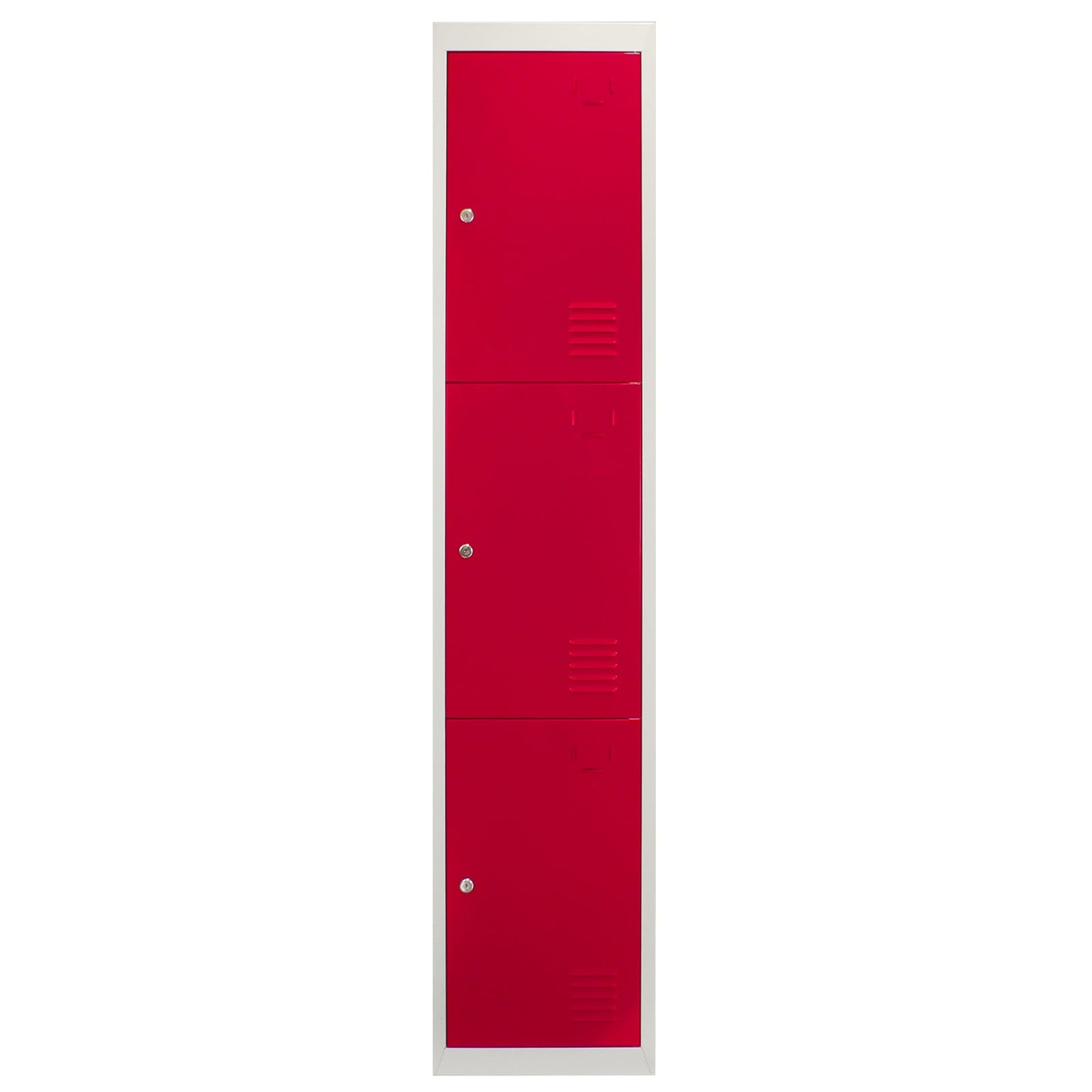 Metal Storage Lockers - Three Doors, Flatpacked, Red