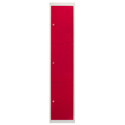 3 x Metal Storage Lockers - Three Doors, Red - Flatpack