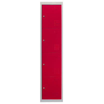 3 x Metal Storage Lockers - Four Doors, Red - Flatpack