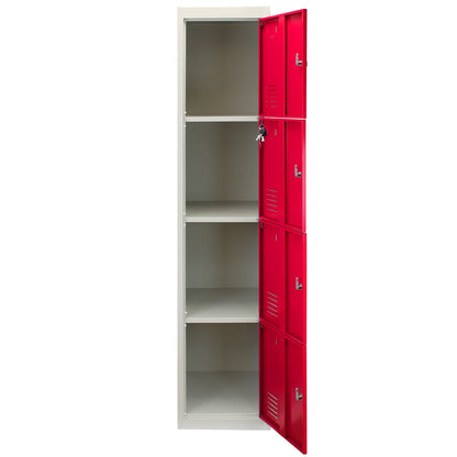 Metal Storage Lockers - Four Doors, Red