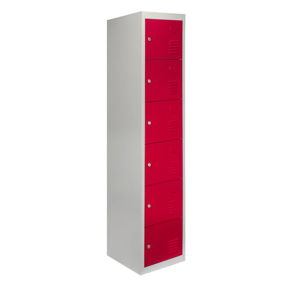 3 x Metal Storage Lockers - Six Doors, Red - Flatpack