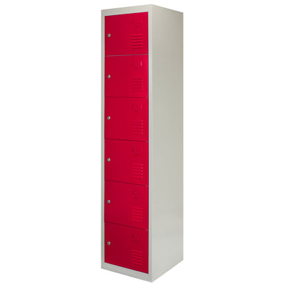 3 x Metal Storage Lockers - Six Doors, Red - Flatpack