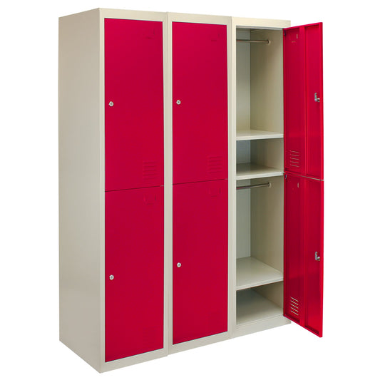 3 x Metal Storage Lockers - Two Doors, Red - Flatpack