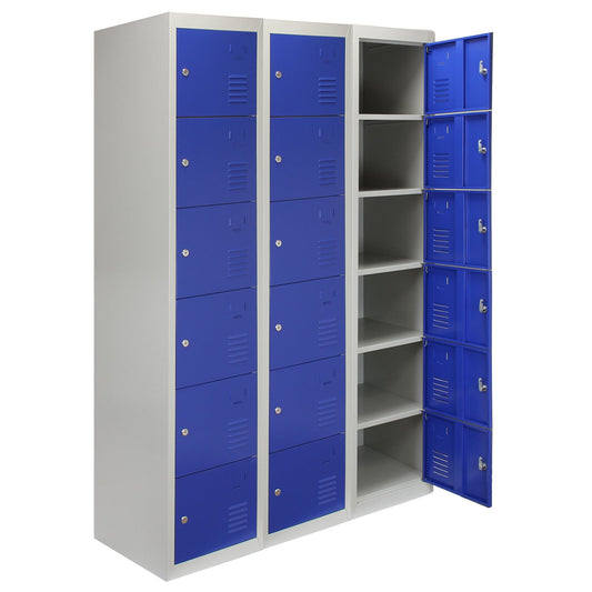 3 x Metal Storage Lockers - Six Doors, Blue - Flatpack