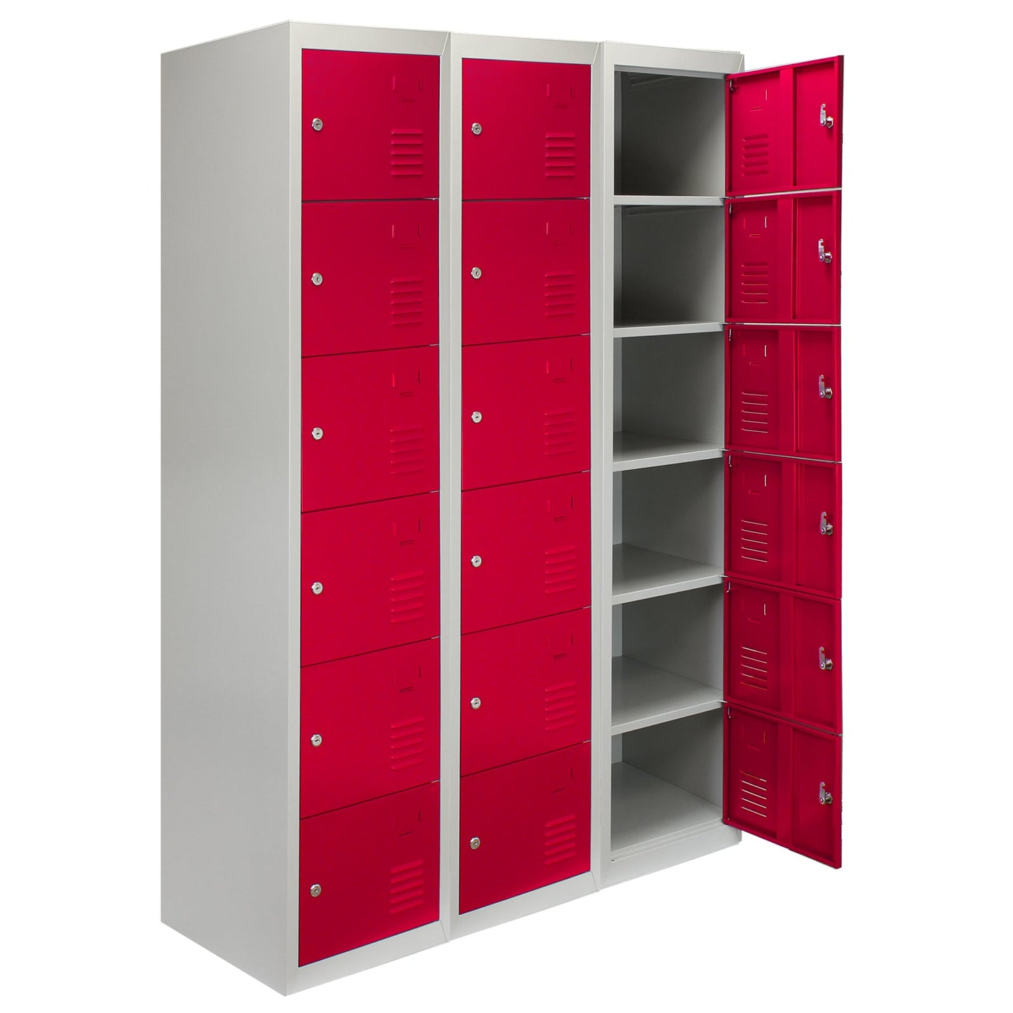 3 x Metal Storage Lockers - Six Doors, Red - Flatpack