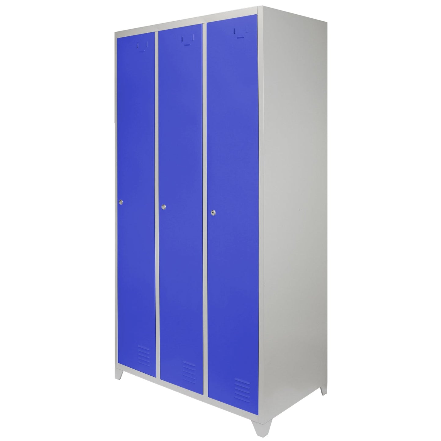 Metal Storage Lockers - Three Doors Wide, Blue