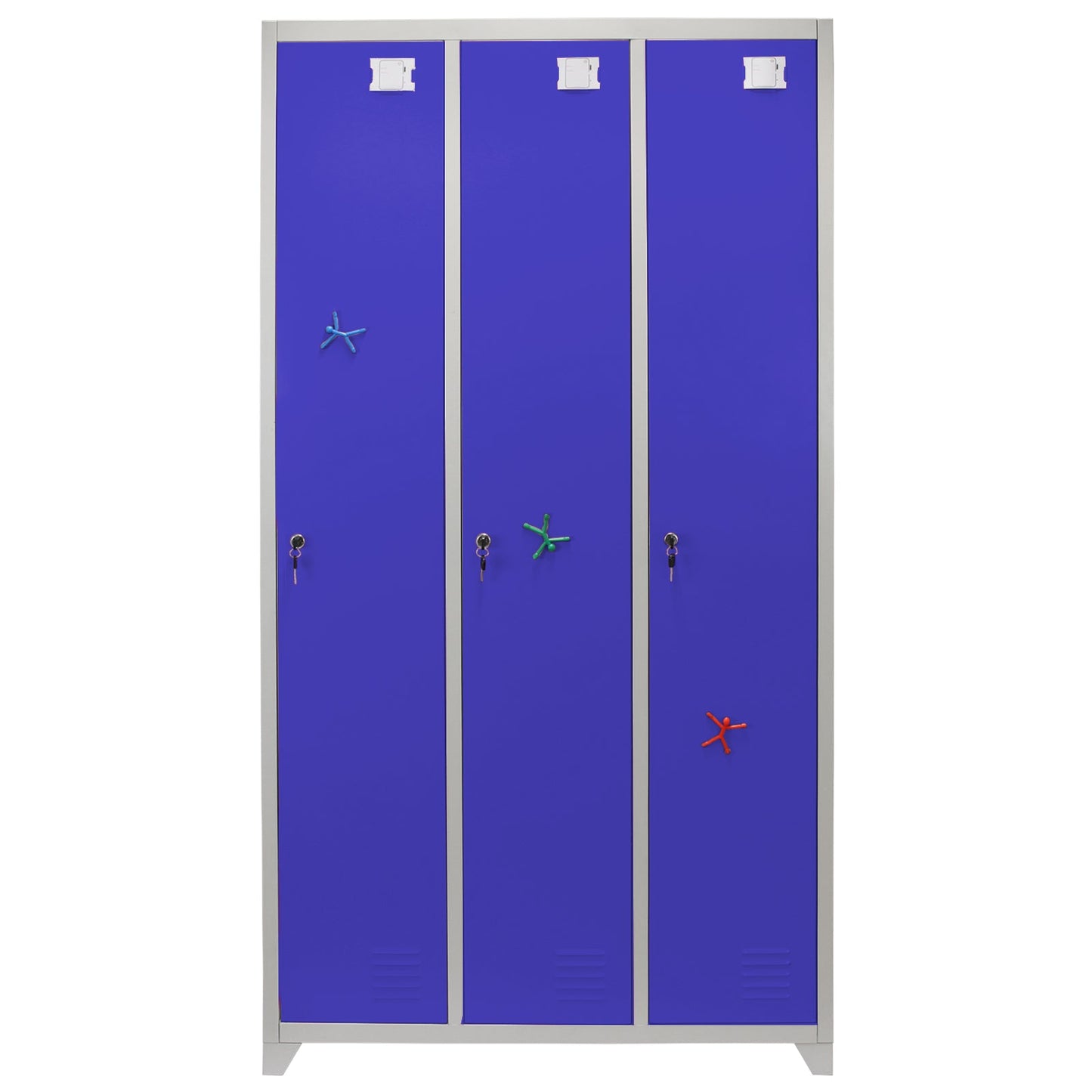 Metal Storage Lockers - Three Doors Wide, Blue