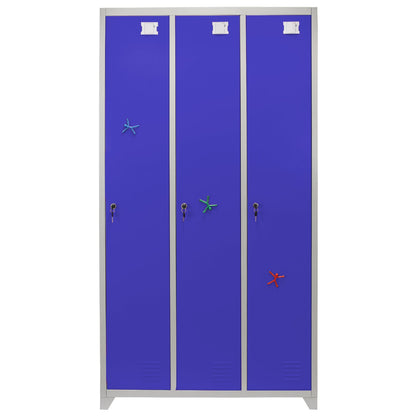 Metal Storage Lockers - Three Doors Wide, Blue