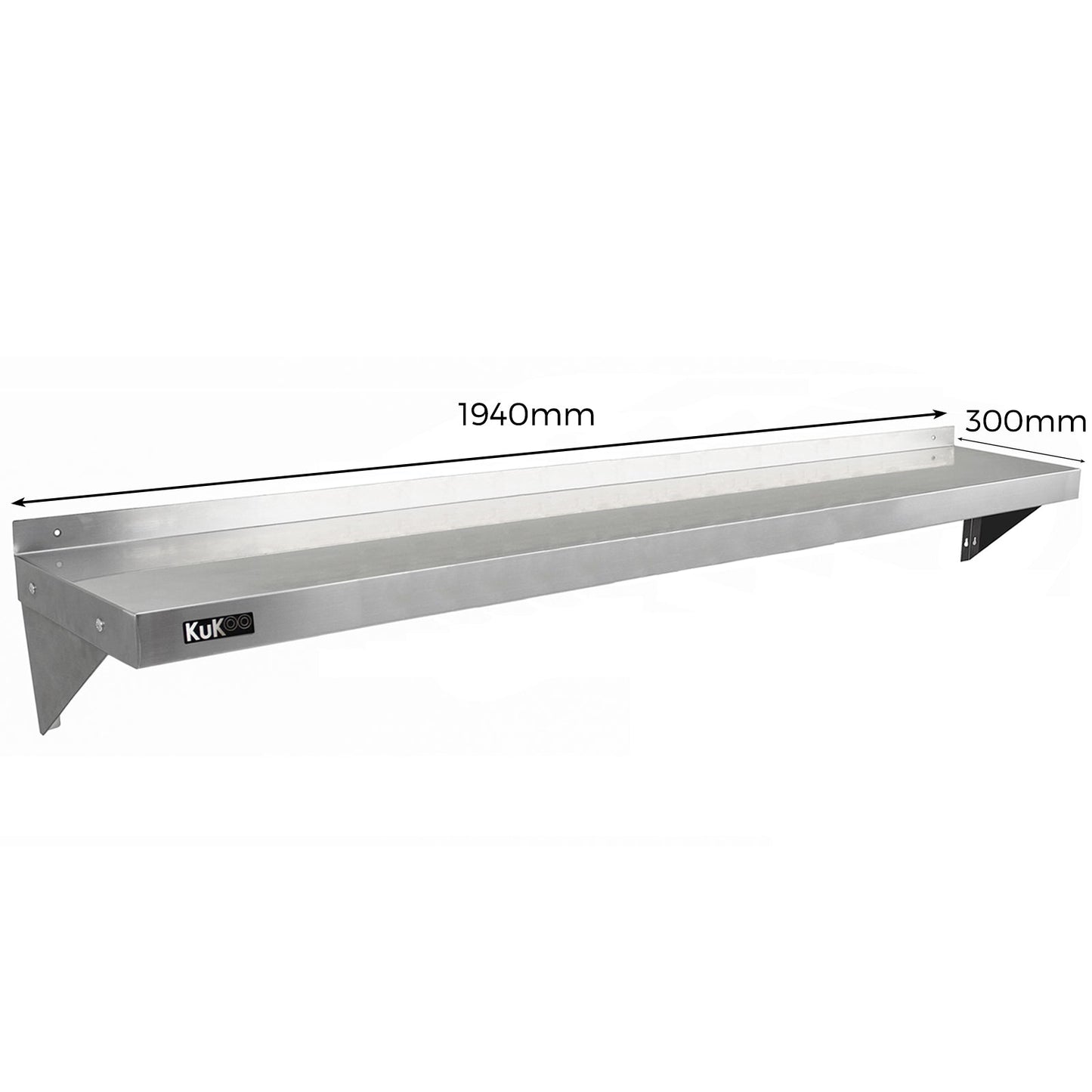 2 x KuKoo Stainless Steel Shelves 1940mm x 300mm