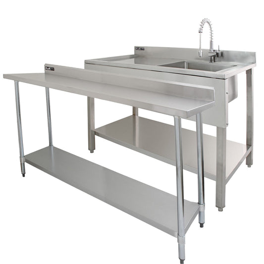 6ft Stainless Steel Catering Bench & 2 x Wall Mounted Shelves