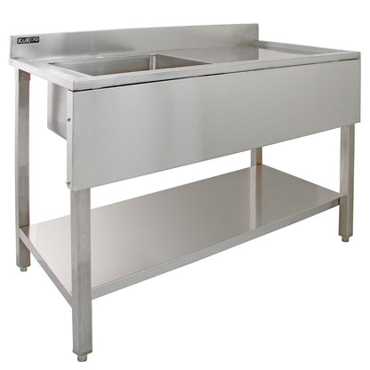 KuKoo Commercial Sink With Pre-Rinse Tap, 6ft Stainless Steel Catering Bench, 2 x Wall Mounted Shelves