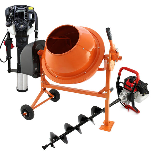 T-Mech Earth Auger, Cement Mixer and 2 Stroke Post Driver