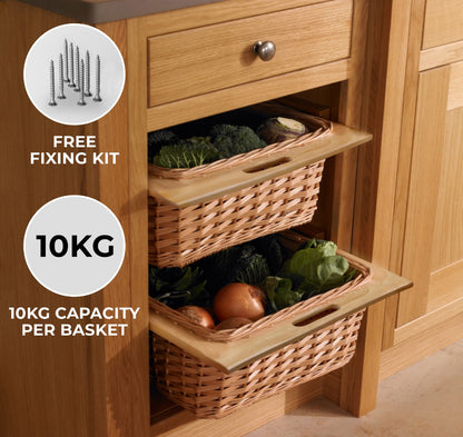 2 x Pull Out Wicker Kitchen Baskets 400mm