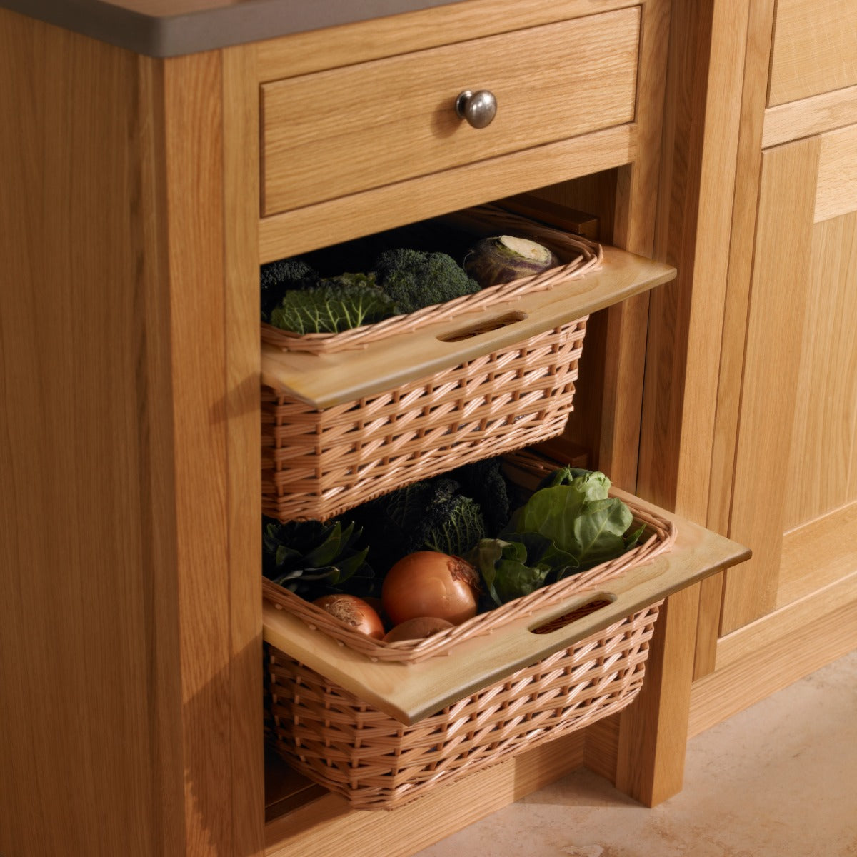 2 x Pull Out Wicker Kitchen Baskets 600mm