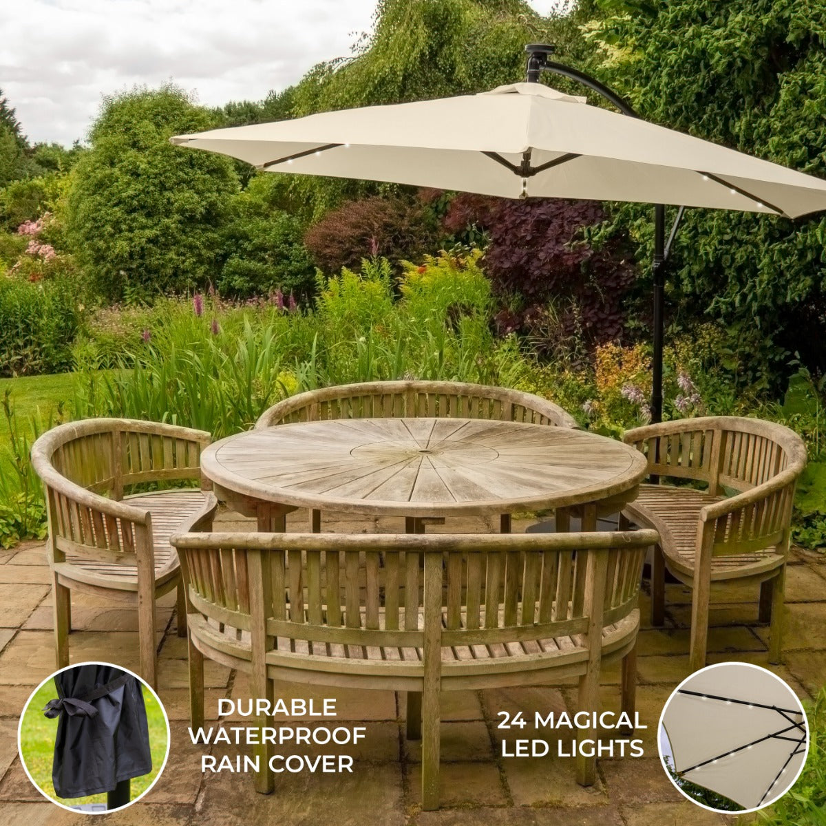 Cream 3m LED Cantilever Parasol