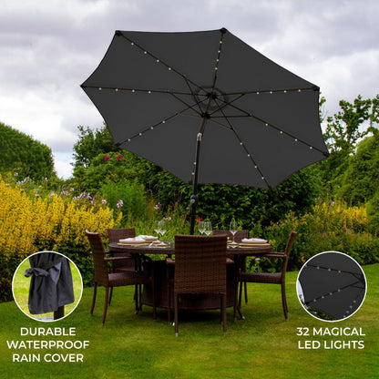 Grey 2.7m LED Tilt Parasol