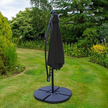 Black 3m LED Cantilever Parasol With Fan Base