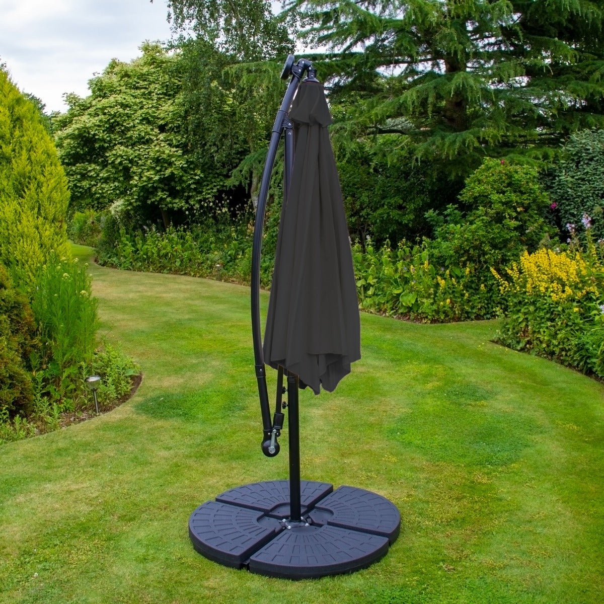 Grey 3m LED Cantilever Parasol With Fan Base