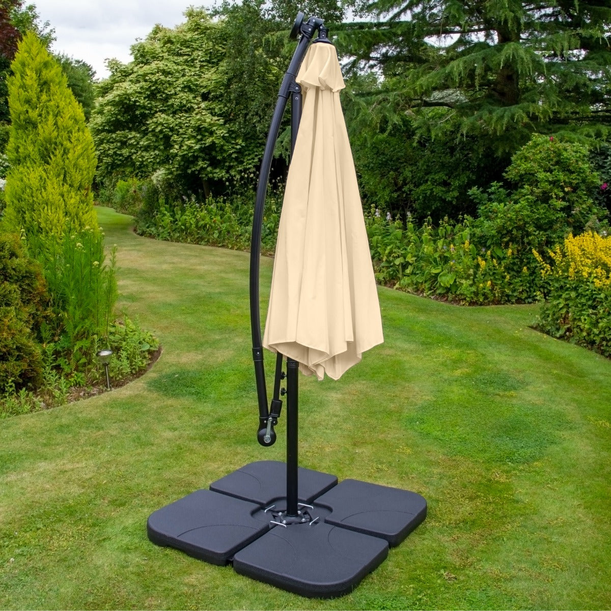 Beige 3m LED Cantilever Parasol With Plain Base