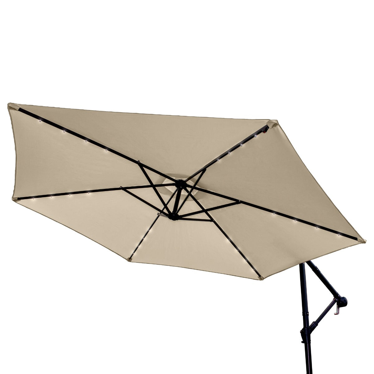 Beige 3m LED Cantilever Parasol With Plain Base