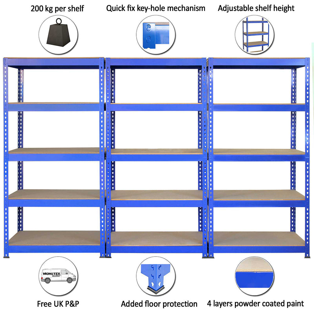 Q-Rax Blue Shelving Units - 90cm x 180cm x 50cm