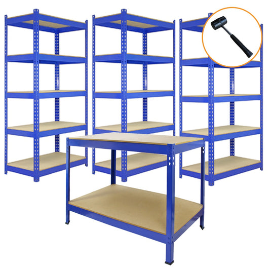 Q-Rax 3 x 90cm & 2 x 120cm Blue Metal Racking Units