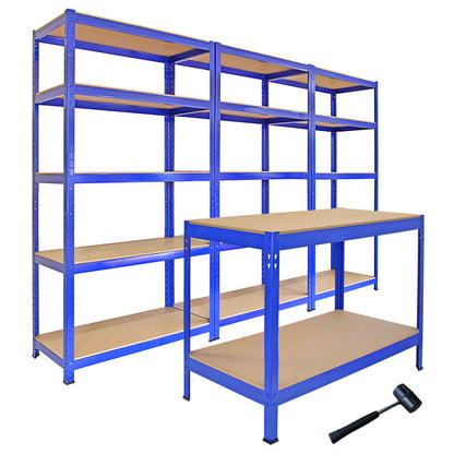 Monster Racking: 3 T-Rax Storage Shelving Units & 120cm Q-Rax Workbench