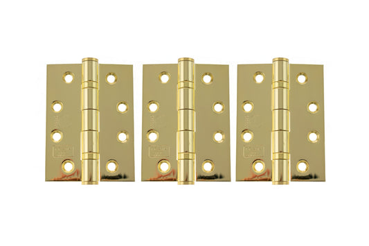 Atlantic Ball Bearing Hinges Grade 13 Fire Rated 4" x 3" x 3mm set of 3 - Polished Brass - AH1433EB(3) - (Set of 3)