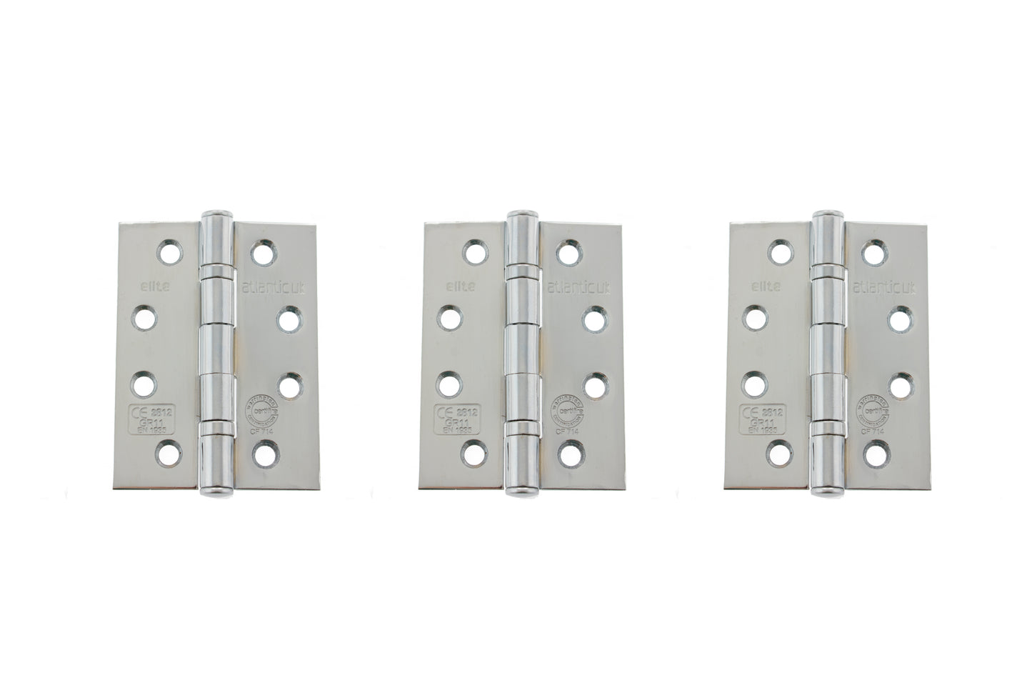 Atlantic Ball Bearing Hinges Grade 11 Fire Rated 4" x 3" x 2.5mm set of 3 - Polished Chrome - AHG111433PC(3) - (Set of 3)