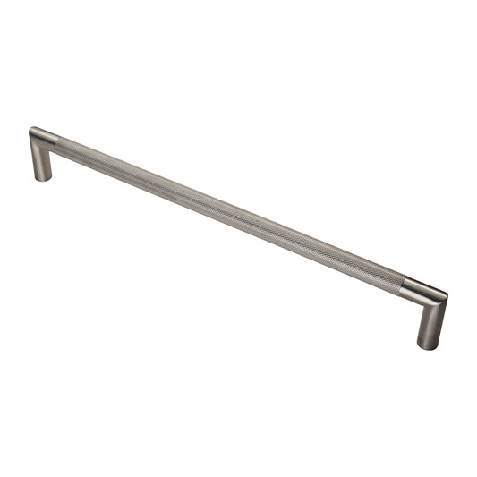 20MM DIA. CROWN KNURLED PULL HANDLE - 450MM C/C - BOLT THROUGH FIXING_x005F

 - SATIN STAINLESS STEEL -