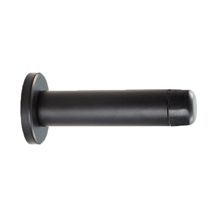 WALL MOUNTED CYLINDER DOORSTOP WITH ROSE - MATT BLACK - 70MM