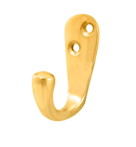 VICTORIAN SINGLE ROBE HOOK - POLISHED BRASS - 45MM