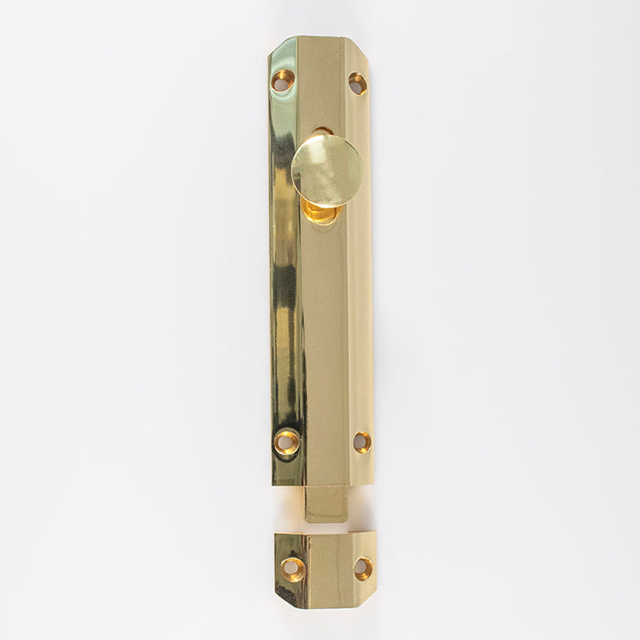 152 X 36MM SURFACE BOLT C/W KEEP FLAT & ANGLED MORTICE KEEPS - POLISHED BRASS - 150MM