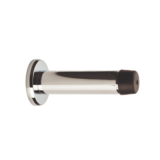 WALL MOUNTED CYLINDER DOORSTOP WITH ROSE - POLISHED CHROME - 64MM