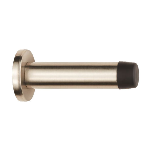 WALL MOUNTED CYLINDER DOORSTOP WITH ROSE - SATIN NICKEL - 64MM