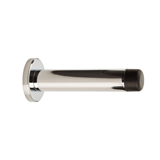 WALL MOUNTED CYLINDER DOORSTOP WITH ROSE - POLISHED CHROME -