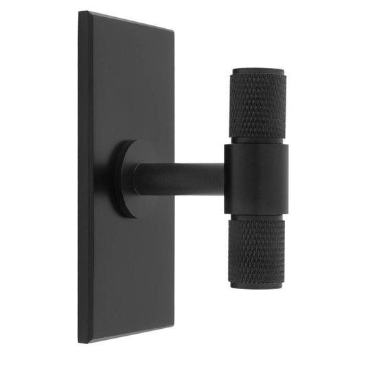 KNURLED T-BAR KNOB ON RECTANGULAR BACKPLATE - MATT BLACK -