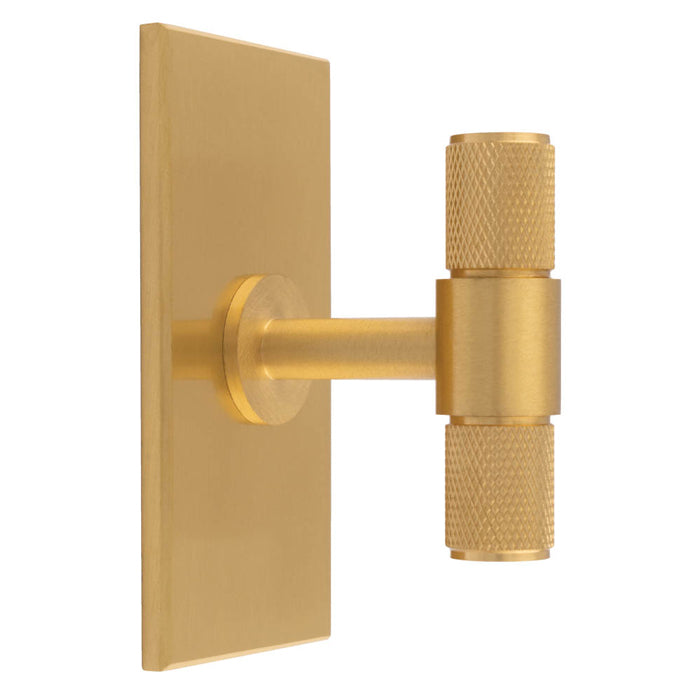 KNURLED T-BAR KNOB ON RECTANGULAR BACKPLATE - SATIN BRASS -