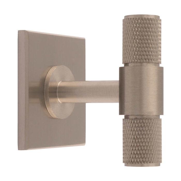 KNURLED T-BAR KNOB ON SQUARE BACKPLATE - SATIN NICKEL -